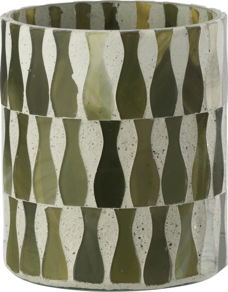 J-Line Kerzenständer Glas Olive/Weiß Medium