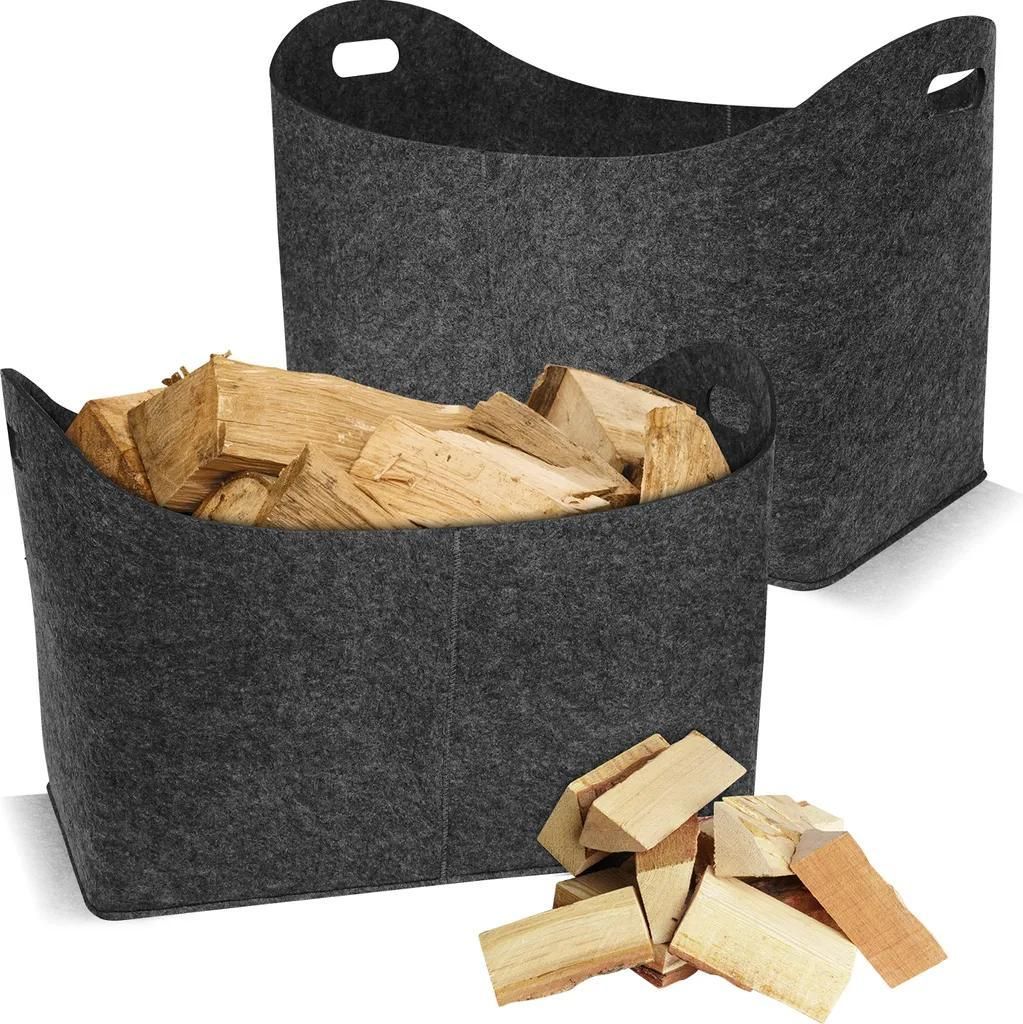 2 Stück Kaminholztasche aus Filz Holzkorb XL Kaminholzkorb Holztasche Filztasche für Holz Kaminholz Zeitungen 55 x 30 x 40cm Dunkelgrau