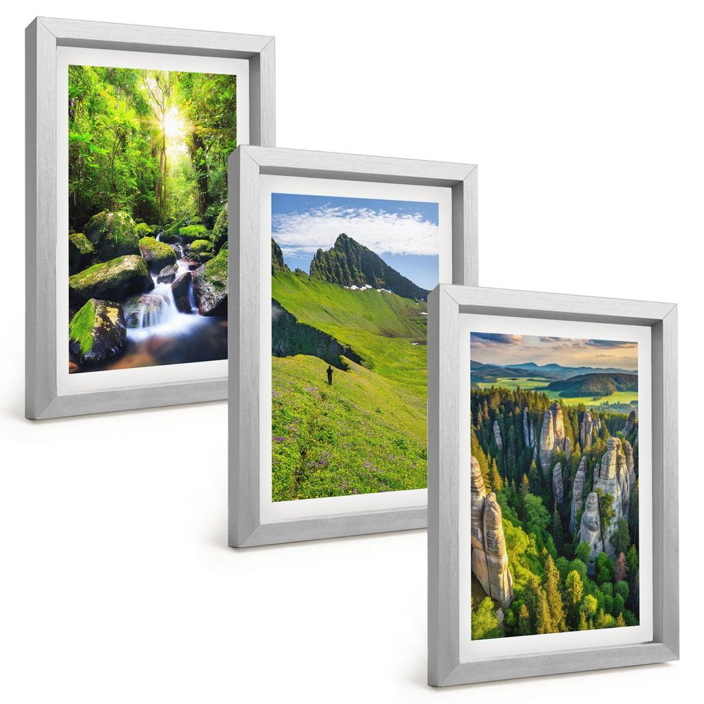 Bilder Set 3-teilig im silbergerahmten Rahmen – Wandbilder 3 Stück – gerahmte Poster für Wohnzimmer, Schlafzimmer und Flur – 20x30 cm – G...