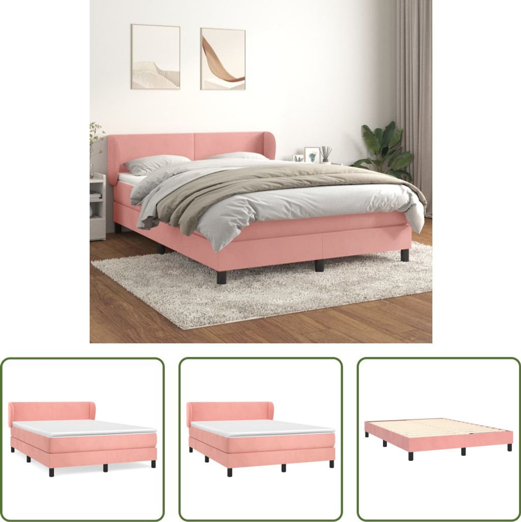 The Living Store Boxspringbett mit Matratze Rosa 140x200 cm Samt