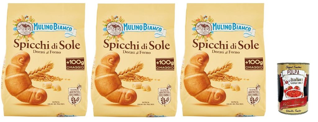 Mulino Bianco Spicchi di Sole Biscotti Dorati al Forno,Goldene gebackene Kekse,biscuits cookies, 3x 900g + Italian Gourmet polpa 400g