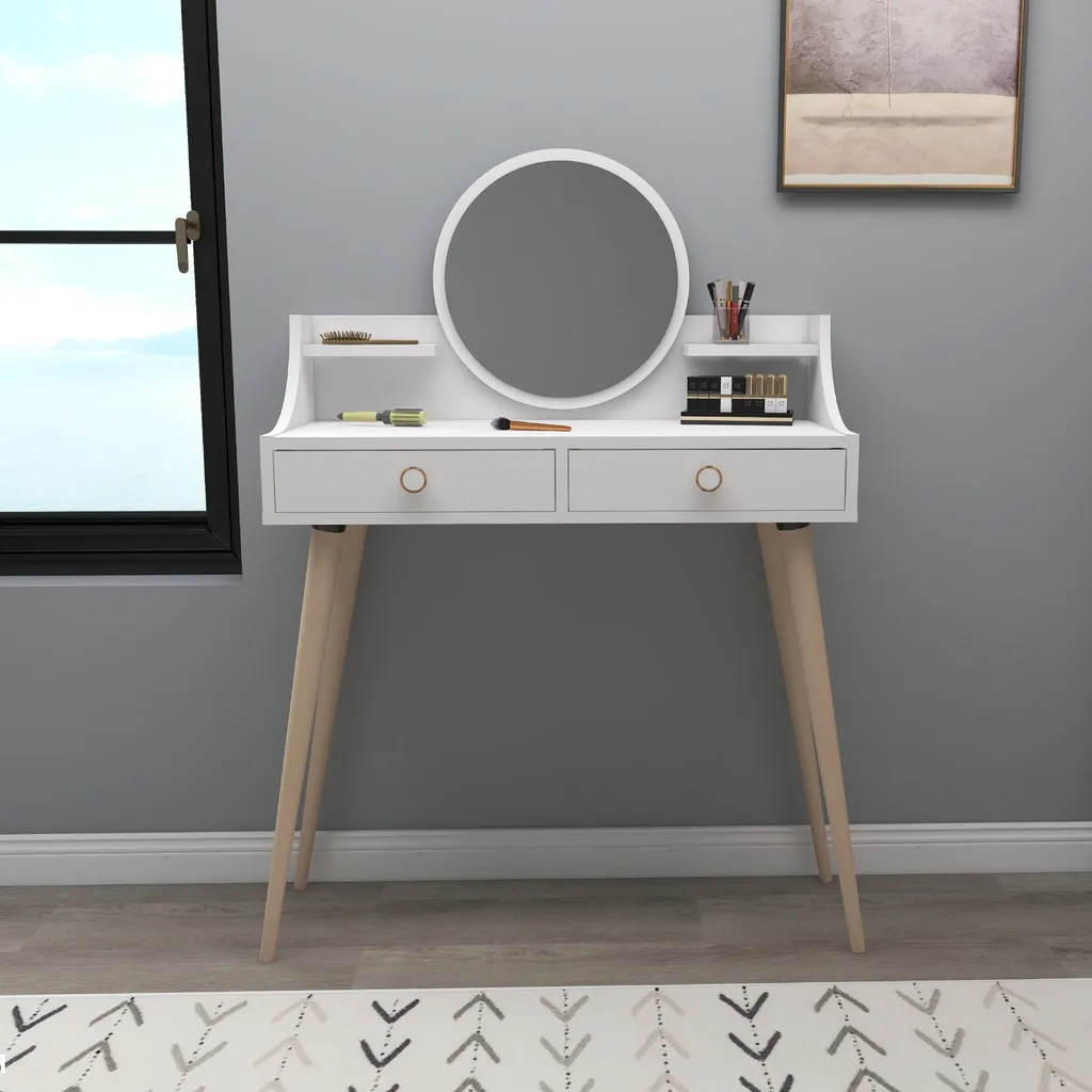 Grande Coiffeuse Blanche Gain de Place Roys 90 cm pour Studio et Chambre - 3