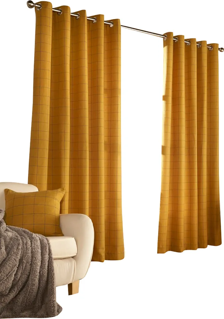 Rideaux jaunes ocre Ellis 168 x 229 cm en tissu texturé à oeillets Furn