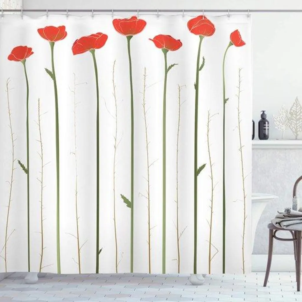 Rideau de douche décoratif 175 x 180 cm avec imprimé floral rouge vif