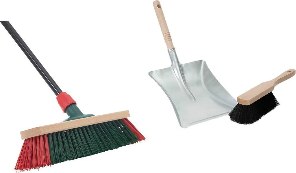 Set Scopa E Paletta In Acciaio Inox – Manico Regolabile – Con Supporto A Parete