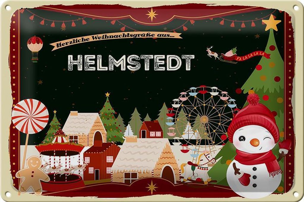 Blechschild Weihnachten Grüße HELMSTEDT 30x20cm