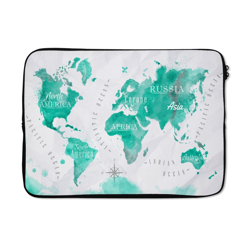 MuchoWow Laptop Hülle 14 ZollWeltkarte - Malerei - Aquarell Laptoptasche - Laptoptasche - Stoßsicher - Schutzhaube