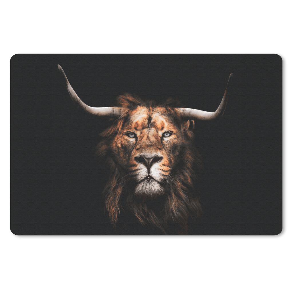 MuchoWow Schreibtischunterlage Löwe - Horn - Schwarz 60x40 cm - XXL Mauspad - Großes Mauspad