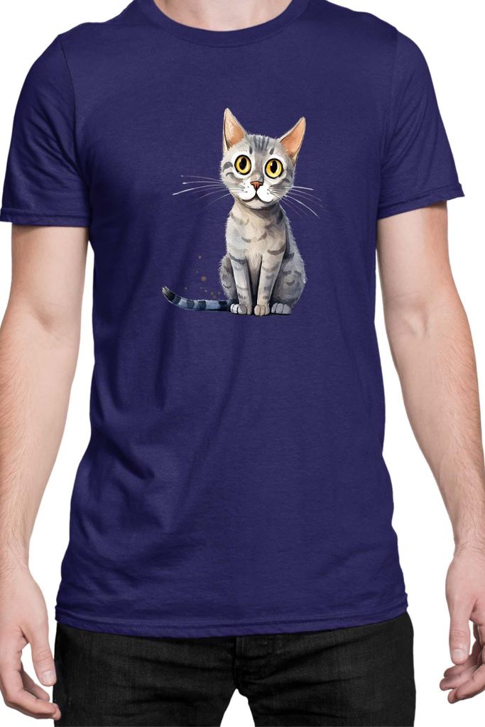 Herren T-Shirt Funny Cats Breeds Serrade Petit Cat, Man L / Dunkelblau