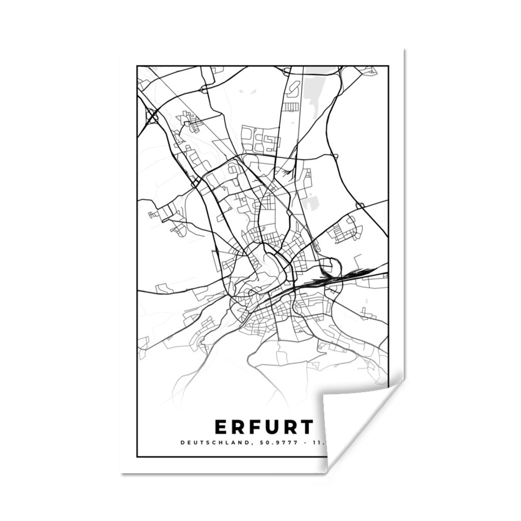 MuchoWow Poster Karte - Erfurt - Stadtplan 120x180 cm - Kunstposter