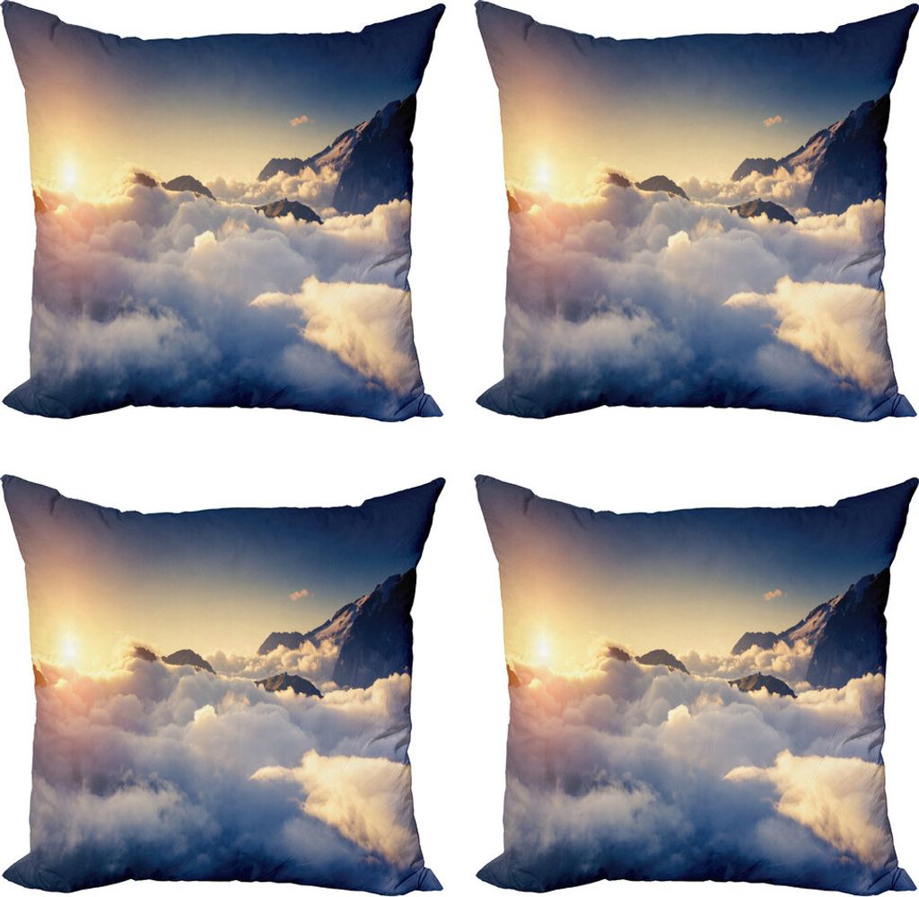 ABAKUHAUS Landschaft Kissenbezug Set (4 Stück), Klettern über die Wolken, Moderner Doppelseitiger Digitaldruck, 40 cm x 40 cm, beige Navy