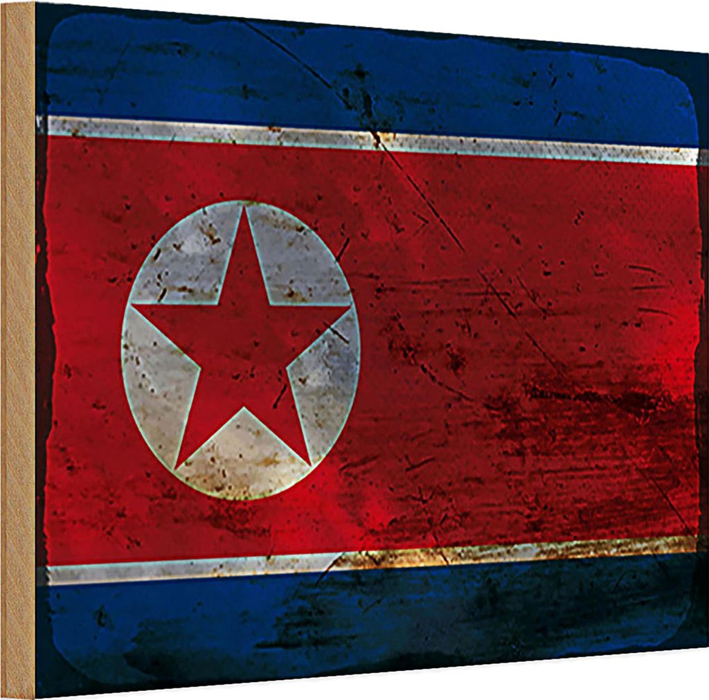 Holzschild Flagge Nordkorea 30x20cm North Korea Rost