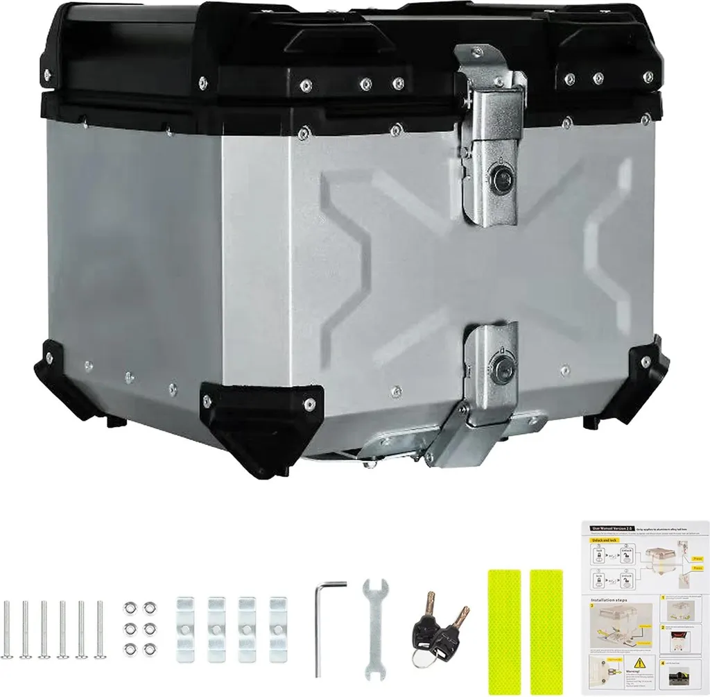 Top Case Moto 65L Aluminium Argent Robuste et Étanche pour Casque - 2