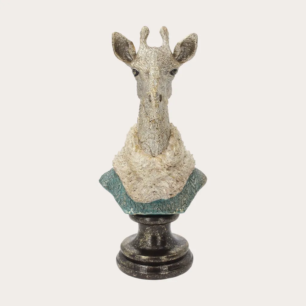 KEYHOMESTORE - Buste de Girafe en Résine Dorée, Statue Design 45cm
