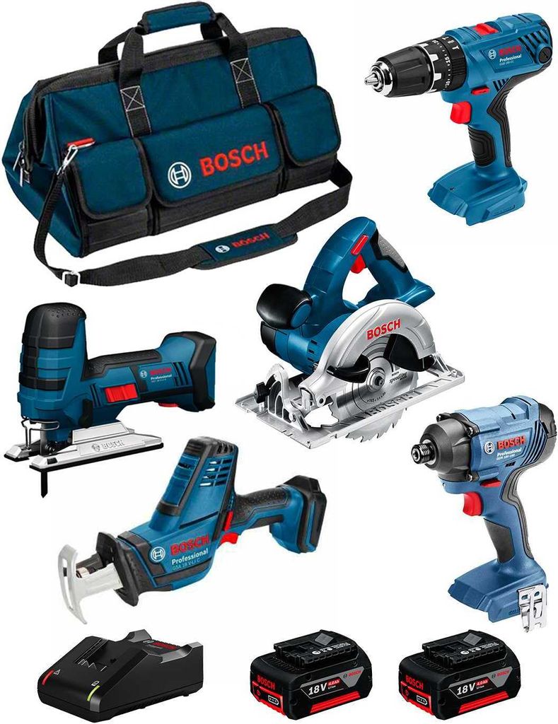 BOSCH Kit 18V BK501BAG (GSA 18 V-LI C + GST 18 V-LI S + GKS 18 V-LI + GSB 18V-21 + GDR 18V-160 + 2 x 4,0 Ah + GAL18V-40 +Tasche)