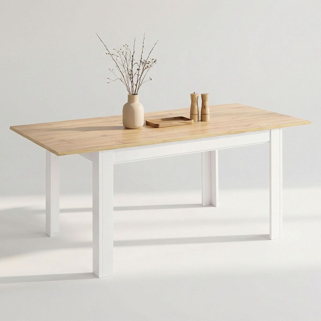 Homestyle4u Esstisch 86x135 bis 86x284 cm ausziehbar Weiß Wotan Eiche Esszimmertisch Holztisch