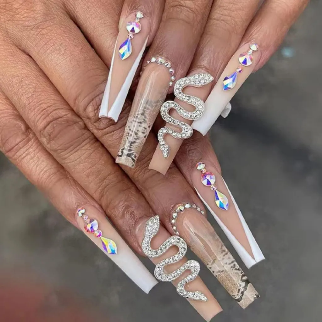 Unghie Finte Coffin 3D Serpente - Press On Nails Ballerina 24 Pz
