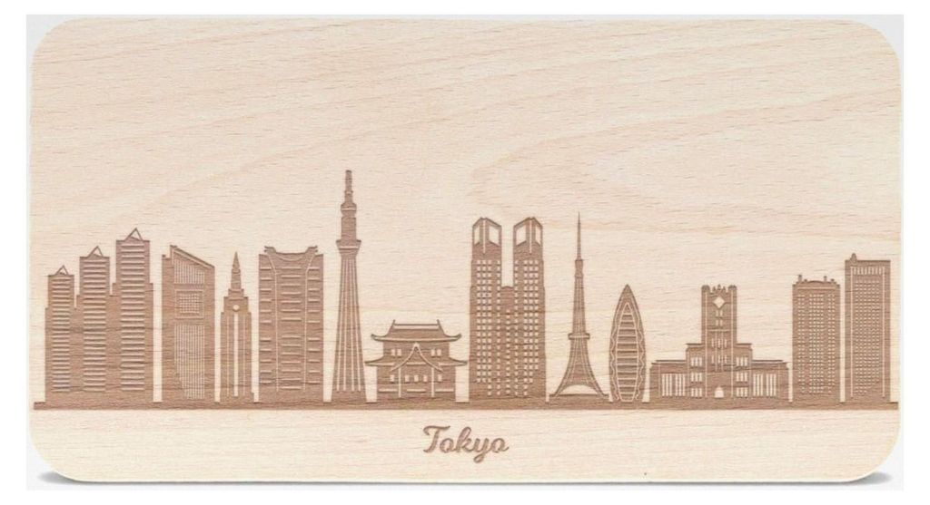 Frühstücksbrettchen mit Gravur - Skyline Tokyo - Holz Schneidebrett Vesperbrett Brotzeitbrett - Geschenk für Tokyo-Liebhaber und Japan-Fans - Id...