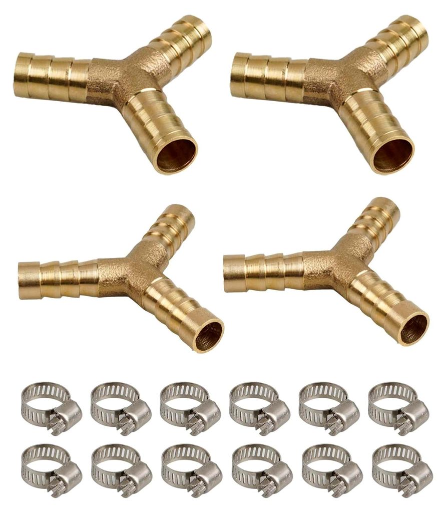 3-Wege Schlauchverbinder, 16 Stück Y-Form Ventilverbinder (8mm, 10mm) verstellbare 304 Edelstahl Schlauchschellen (10mm-16mm) für Gasbrennstoffsc...
