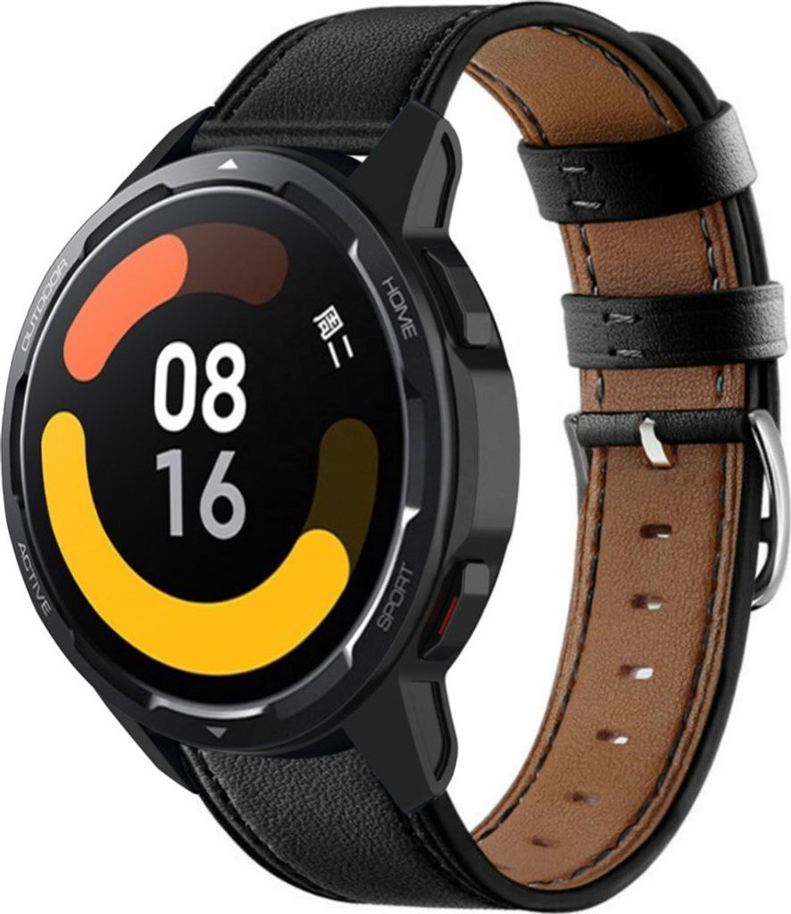 Strap-it Xiaomi Watch S1 Armband Leder (Eng Schwarz)