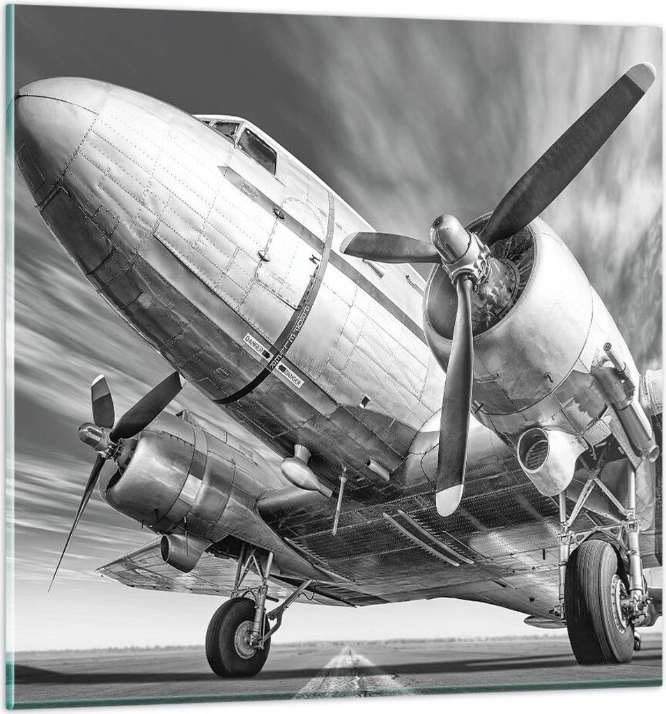 Bilder auf glas - Einteilig - Flugzeug Retro Flugzeug - 40x40cm - Glasbilder - Wandbilder - Bilder - zum Aufhängen bereit - Wanddekoration aus Gla...