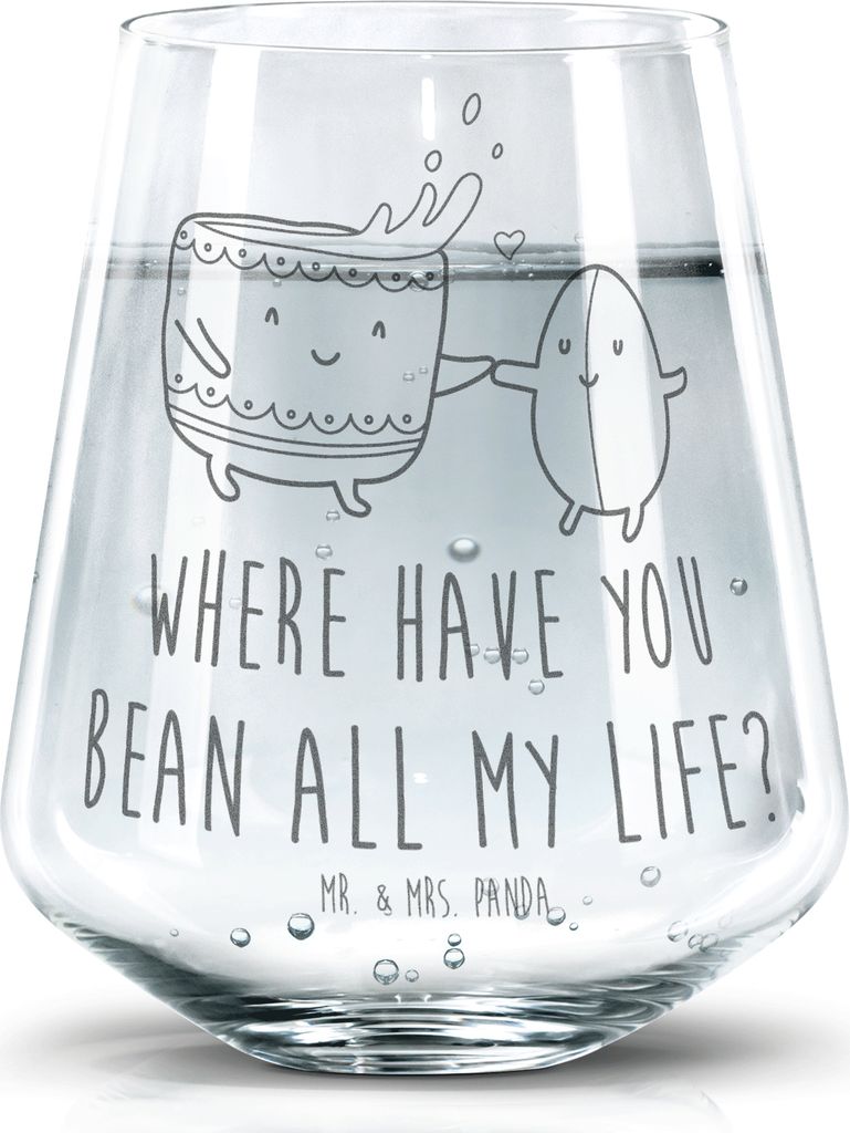 Mr. & Mrs. Panda Glas Kaffee Bohne - Transparent - Geschenk, Wasserglas, Glück, Zufriedenheit, Becherglas, Tumbler, Genuss, Trinkgefäß, Trinkgla...