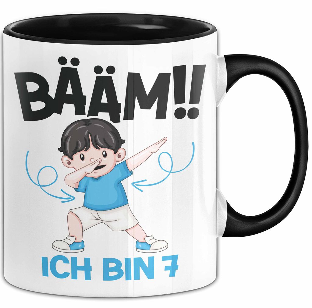 Tasse BÄÄM Ich bin 7 Kindergeburtstagsgeschenk mit DabTanz (Schwarz)
