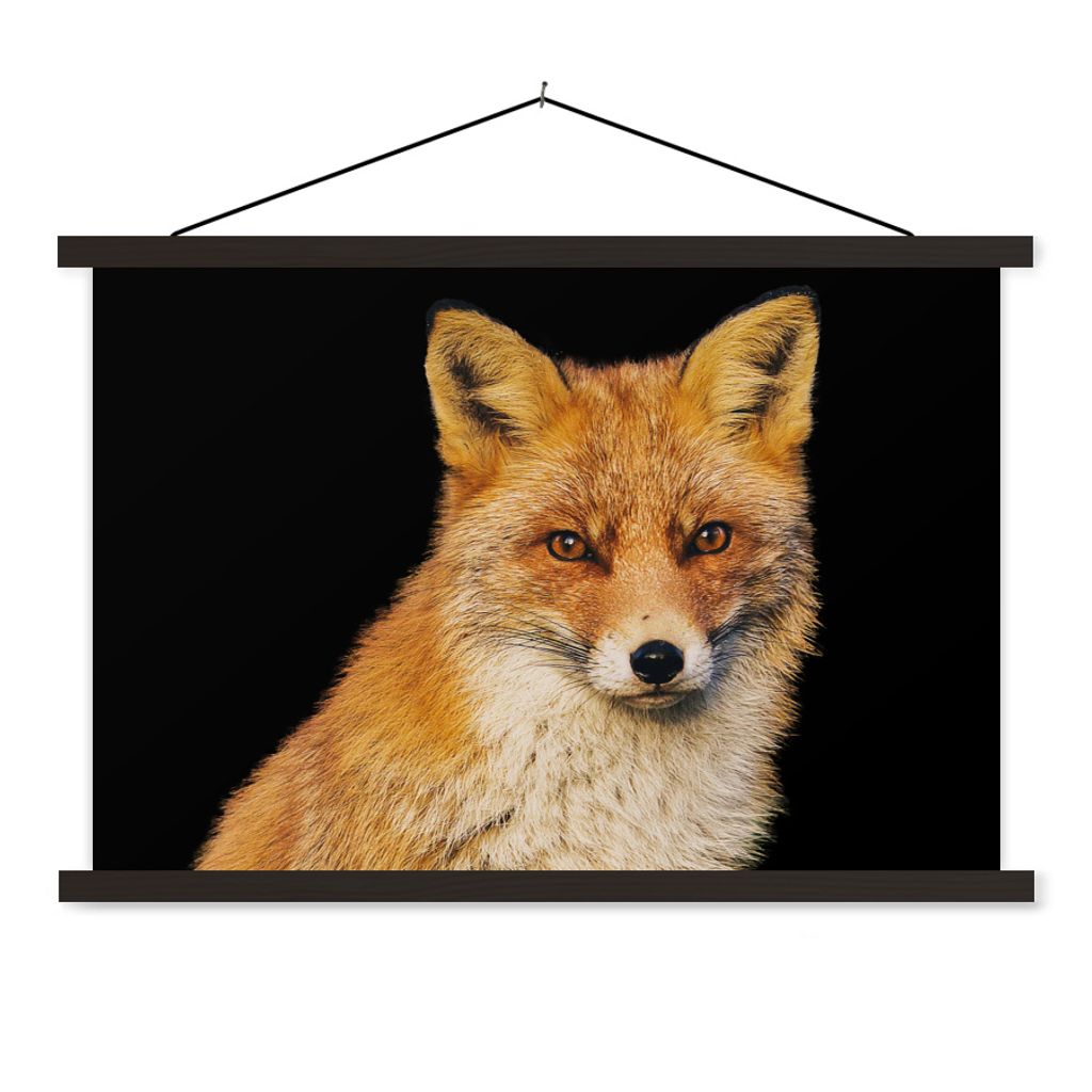 MuchoWow Textilposter Fuchs - Rot - Schwarz 150x100 cm mit schwarzem Rahmen - Schlafzimmer