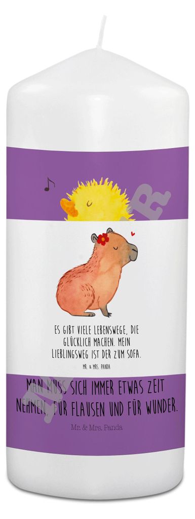 Mr. & Mrs. Panda Trauerkerze Capybara Blume - Weiß - Geschenk, Erinnerungskerze, Gedenkkerze, Tiere, Kondolenzkerze, Kerze Für Verstorbene, Beile...