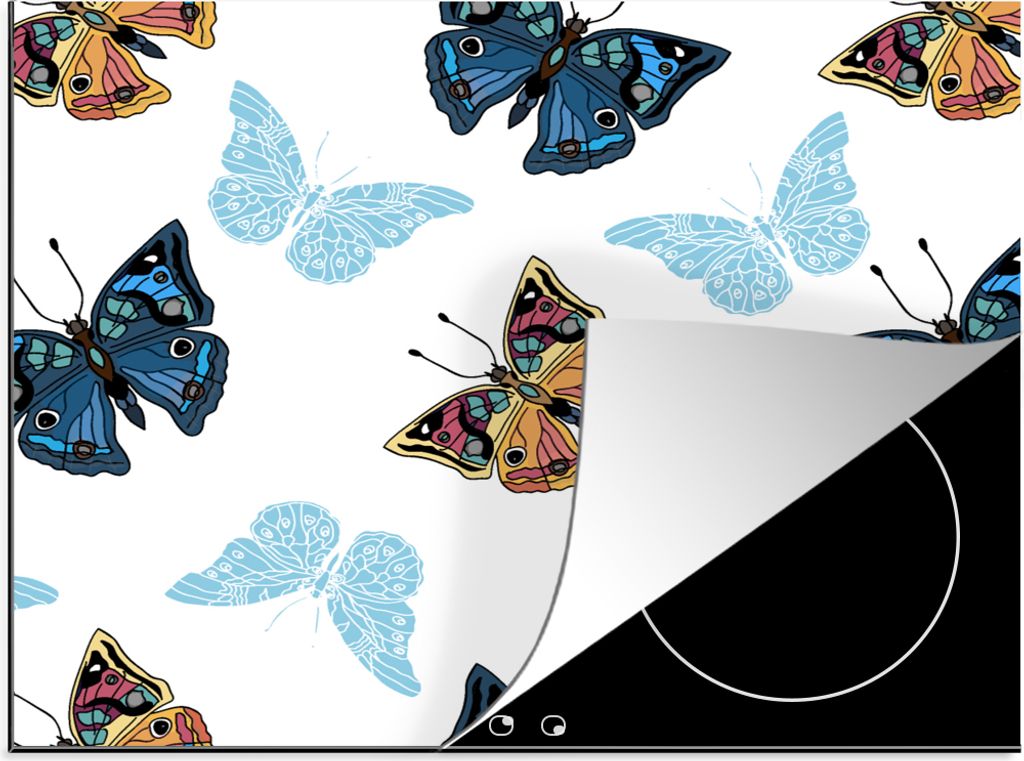 KitchenYeah Herdabdeckplatte Schmetterling - Insekten - Muster - Sommer , 58x51cm, Küche Deko, Glaskeramikfeld Herdabdeckung, Abdeckplatte fùr ...