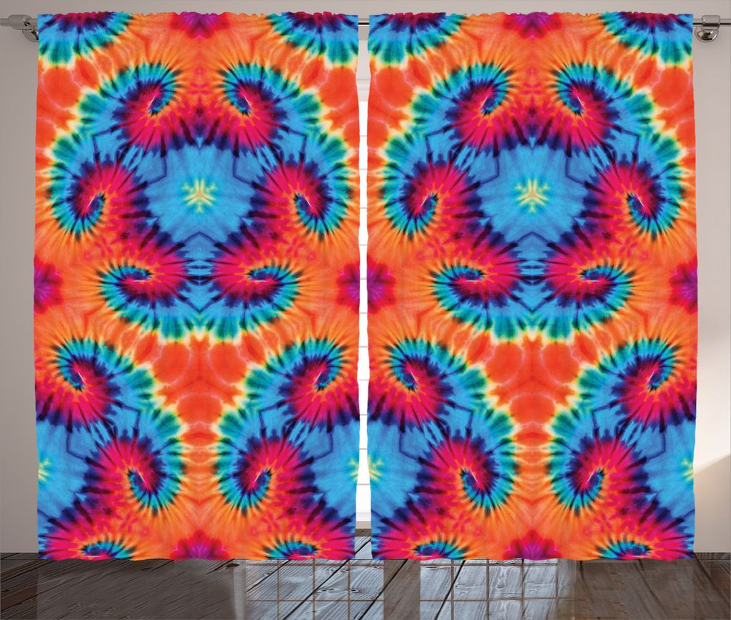 ABAKUHAUS Ikat Rustikaler Gardine, Orange Blaues Design, Schlafzimmer Kräuselband Vorhang mit Schlaufen und Haken, 280 x 225 cm, Orange Blau