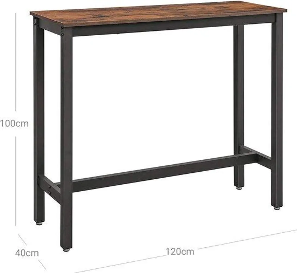 Table haute 120x40x100 cm métal et bois, robuste pour intérieur/extérieur