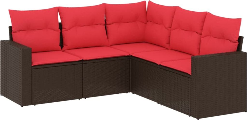 SYFAX 5-tlg. Garten-Sofagarnitur mit Kissen Braun Poly Rattan
