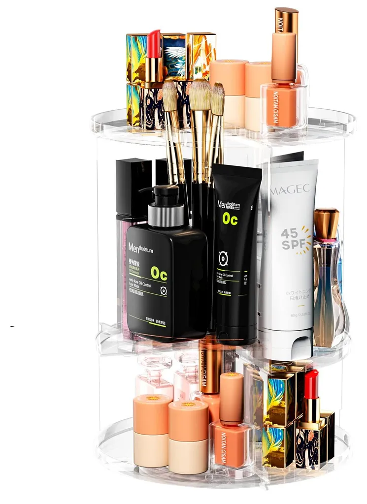 Rangement maquillage pivotant à 360° en plastique transparent acrylique