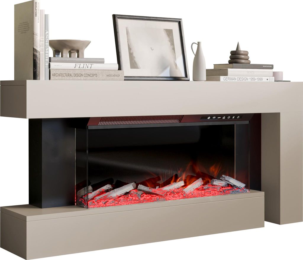 MIRJAN24 Kommode Haga mit kamin, Realistische LED-Flamme (Farbe: Cashmere)
