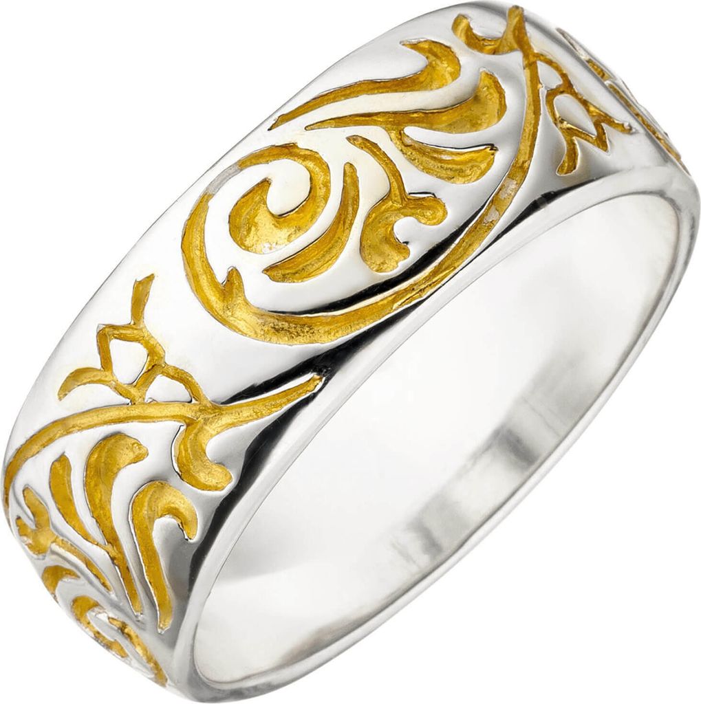 Ring Damenring mit Ornament Muster 925 Silber vergoldet Silberring Fingerschmuck Innenumfang 52mm Ø16.6mm
