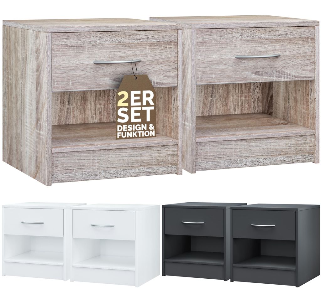 CASARIA 2x Nachttisch mit Schublade Eiche Produktbild 