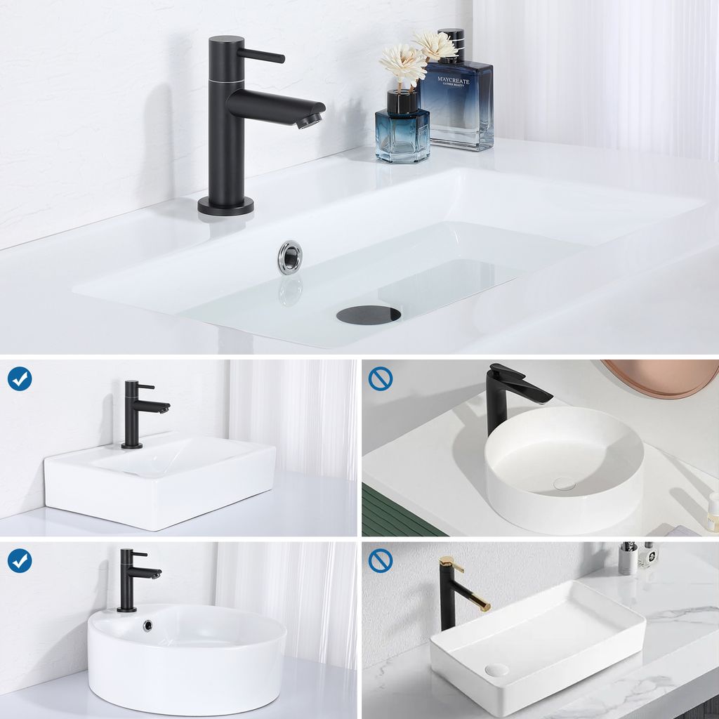 Kaltwasser Armatur für Bad Wasserhahn Schwarz Produktbild 10