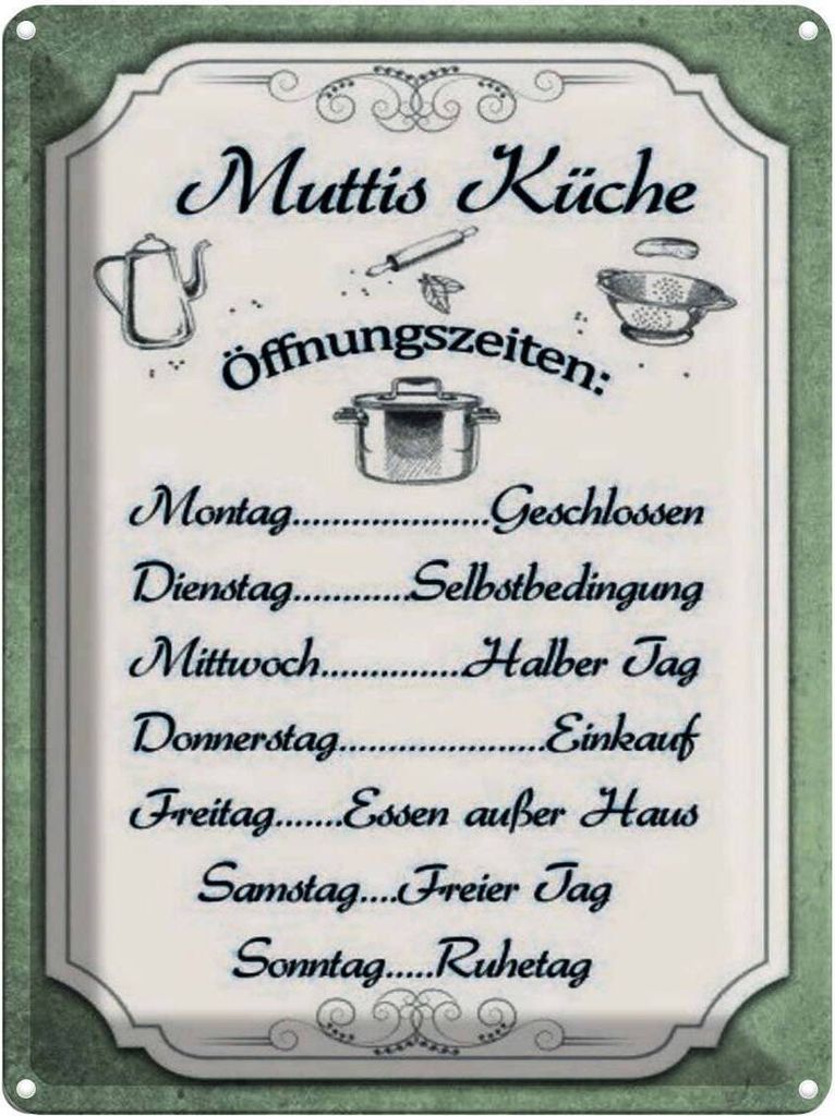vianmo Blechschild 40x30 cm Muttis Küche Öffnungszeiten Spruch Zitat