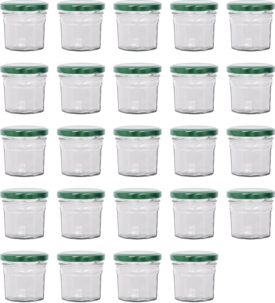 Argon Ta Marmeladengläser aus Glas mit grünem Deckel – 90 ml – 24 Stück