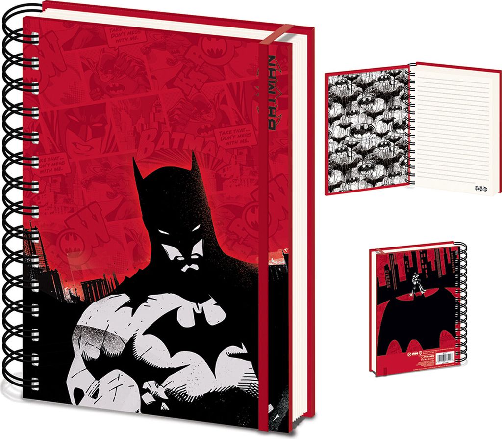 Batman Notizbuch Rot Hardcover 15x21 cm mit Spiralbindung und Gummiband