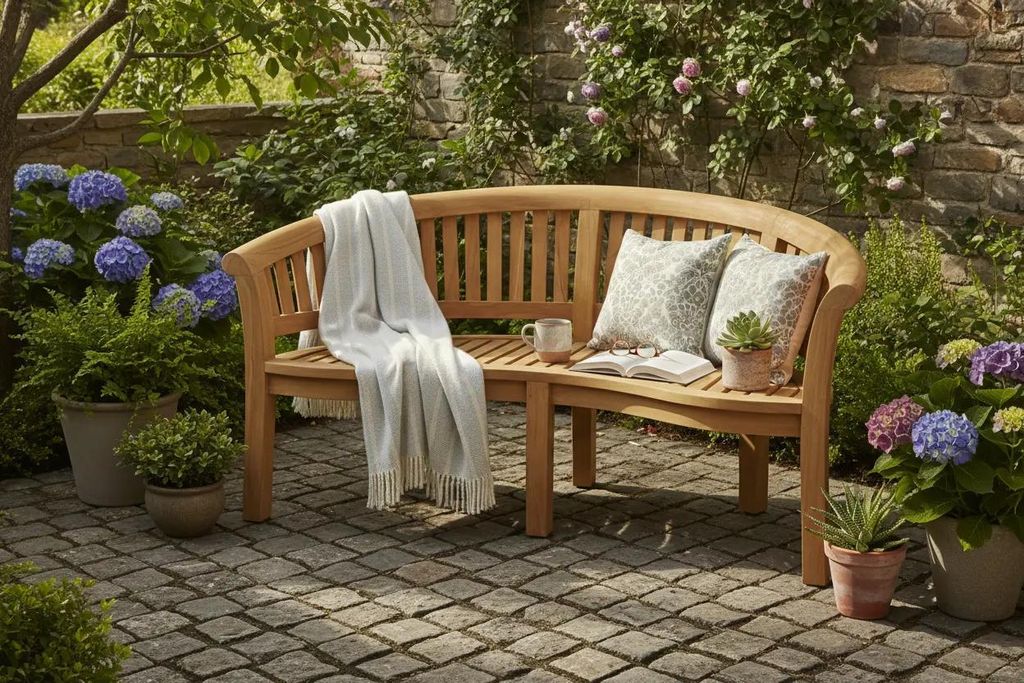 Peanut Deluxe Gartenbank – 160 cm breit – Ergonomisches Design – -es massives Teakholz