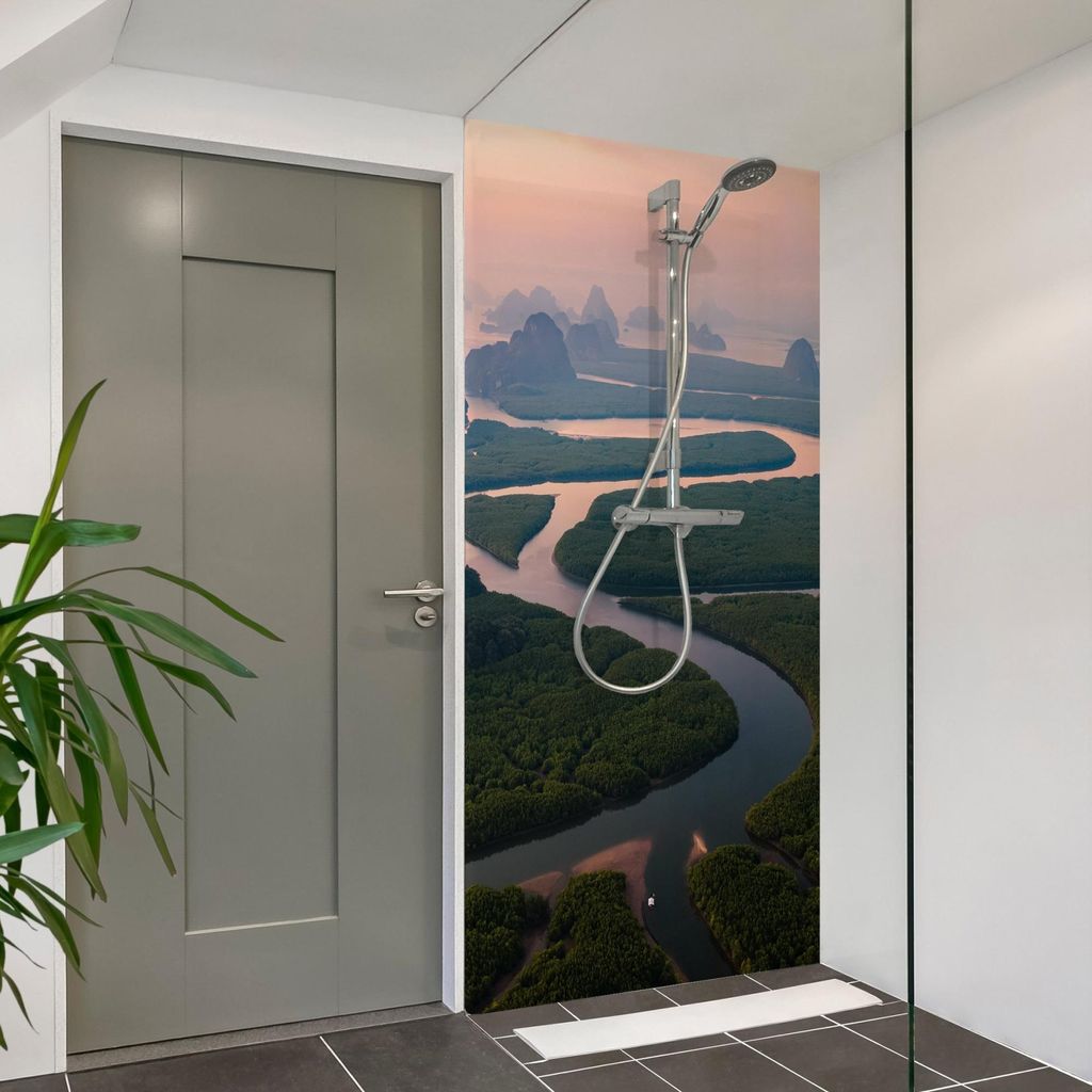 Duschrückwand Natur selbstklebend - 0.61 mm Wandpaneel wasserfest Design grün Motiv Badrückwand fugenlos Premium matt 80x190 cm
