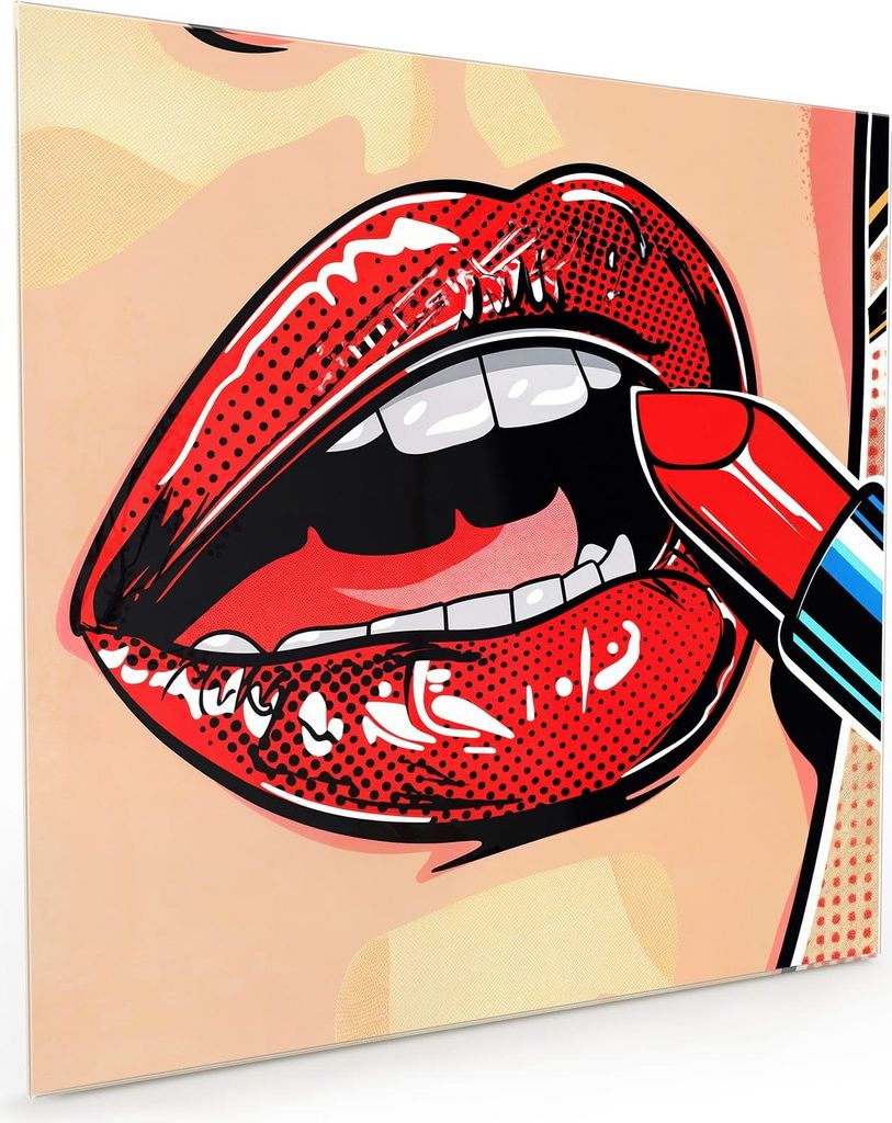 Küchenrückwand Spritzschutz Glas mit Motiv Lippenstift Kunst 40 x 40 cm