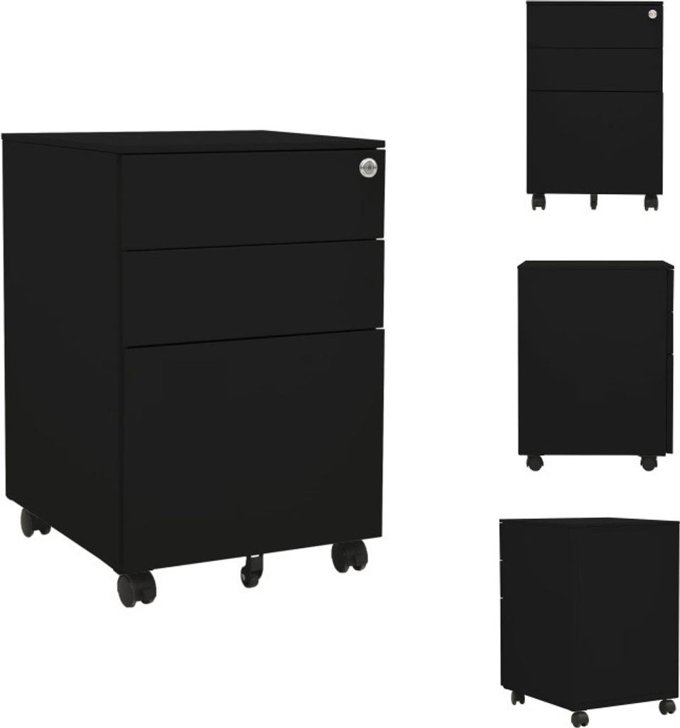vidaXL Aktenschrank mit Rollen Schwarz 39x45x60 cm Stahl - Aktenschränke