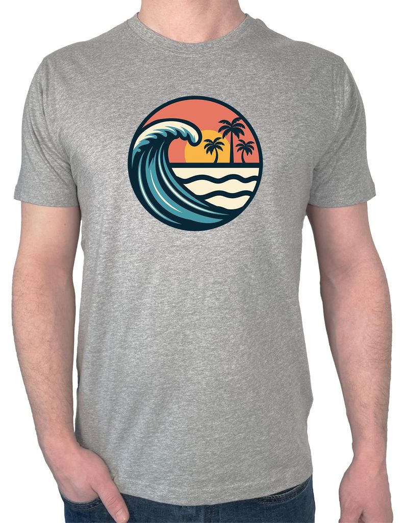 Huuraa Herren T-Shirt Beach Strand Welle XXL Sport Grey Bio Baumwolle Fairtrade Herrenshirt Geschenkidee