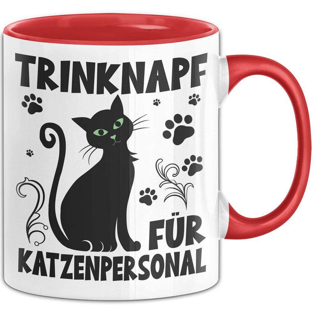 Katzen-Liebhaberin Tasse Geschenk Trinknapf Für Katzenpersonal Geschenkidee Katzenmama Kaffee-Becher (Rot)