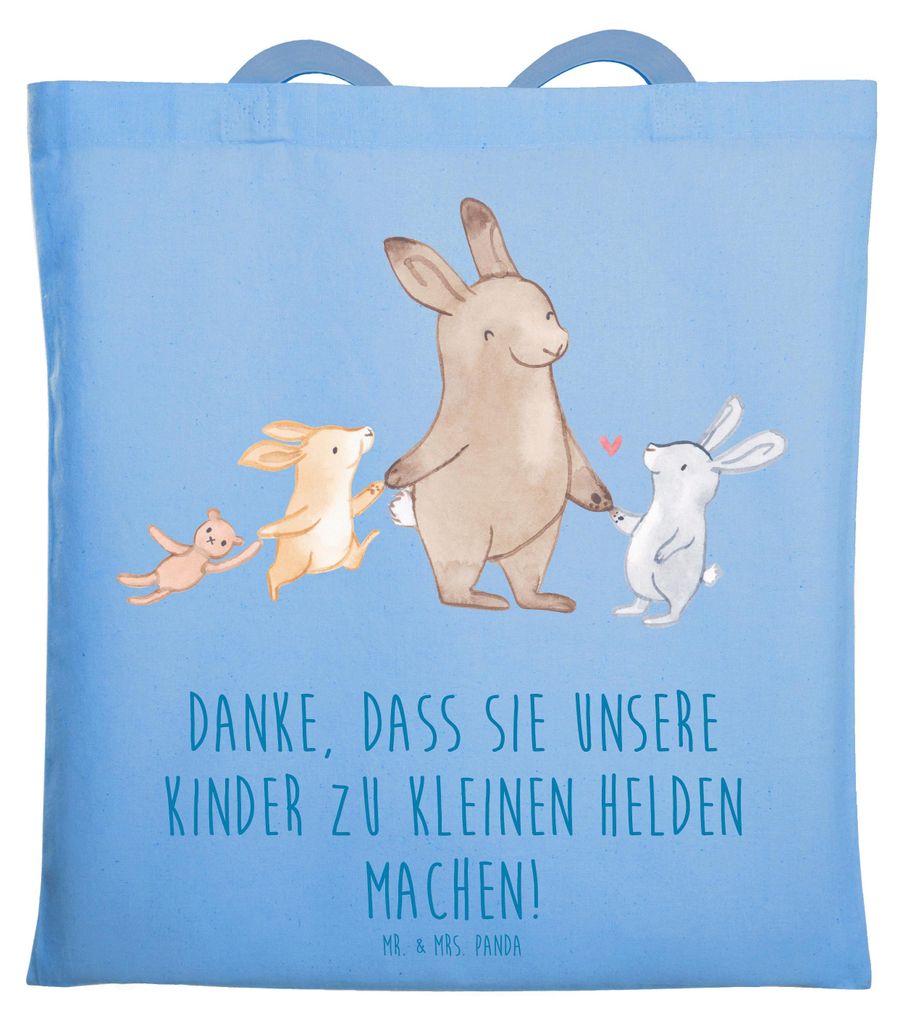 Mr. & Mrs. Panda Schultasche Erzieher Heldenmacher - Sky Blue - Geschenk, Einkaufstasche, Dankeschön, Geschenke, Beutel, Betreuung, Aufmerksamkeit...