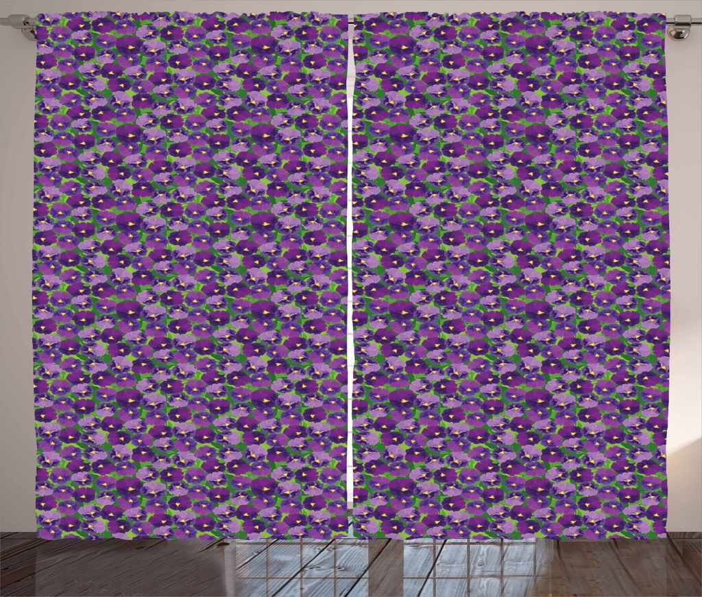 ABAKUHAUS Blume Rustikaler Gardine, Green Field mit Pansy, Schlafzimmer Kräuselband Vorhang mit Schlaufen und Haken, 280 x 225 cm, Mehrfarbig