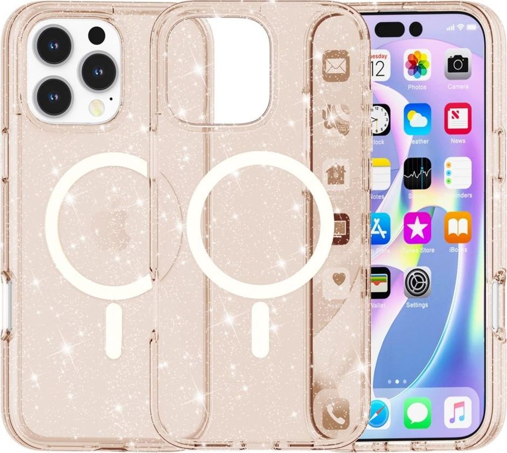 iPhone 16 Pro Max Hülle - Coverup Glitter TPU Back Cover - MagSafe Compatible - Gold